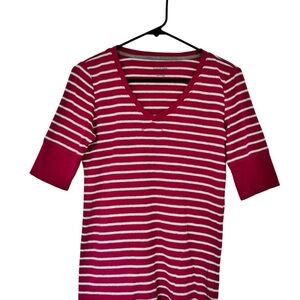 Calvin Klein Performance Pink and White Striped V-Neck Tee